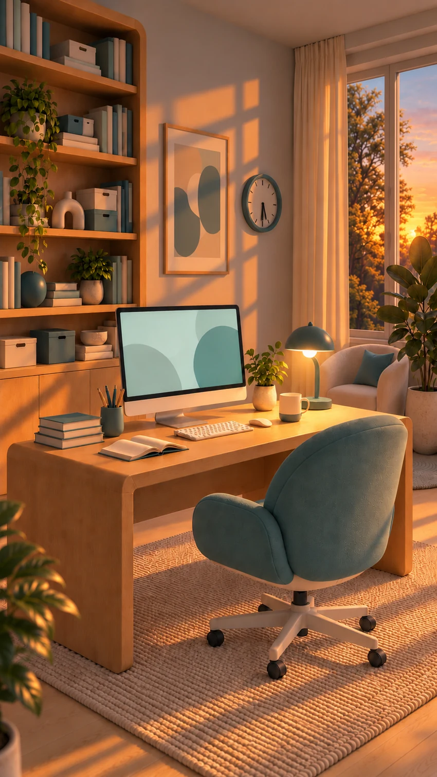 The workspace in warm evening light